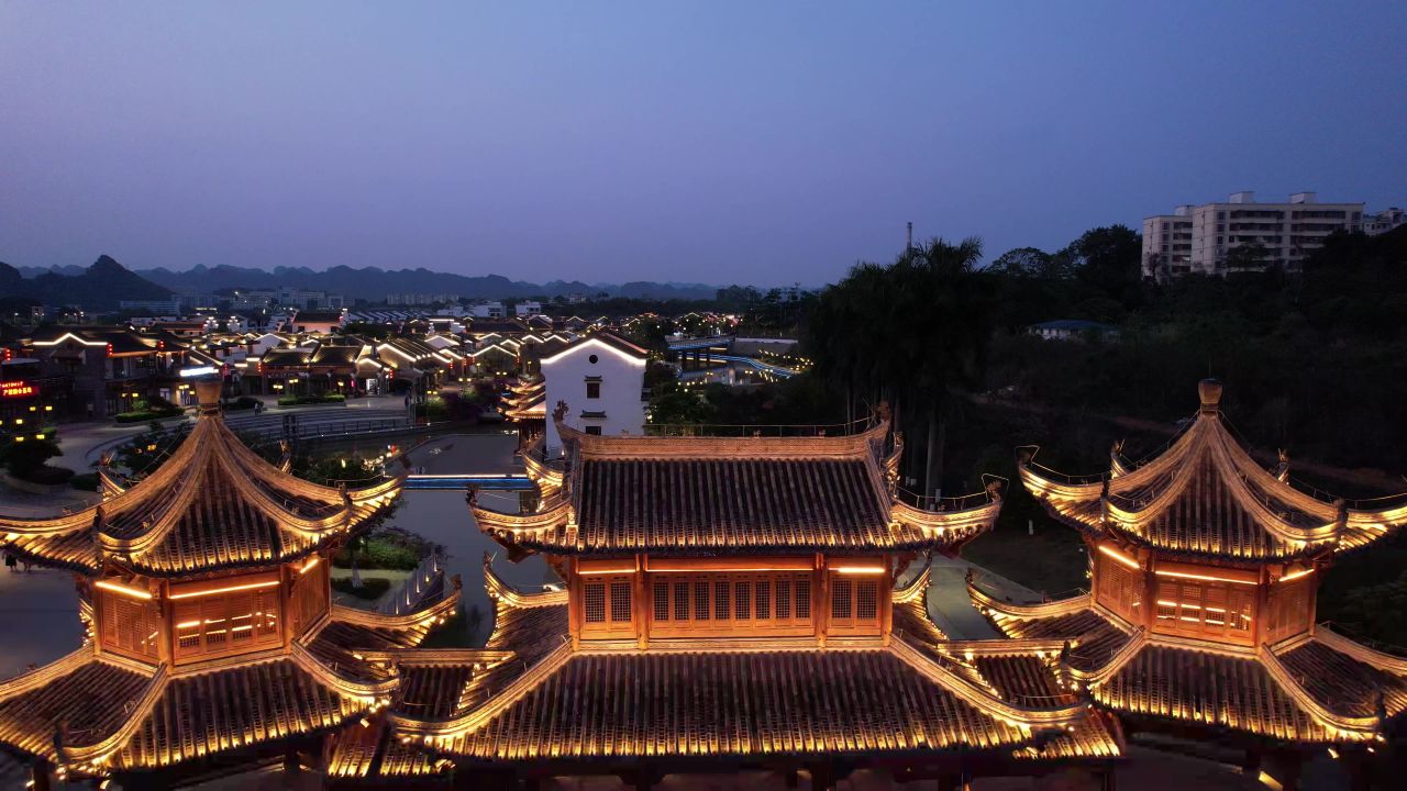 广西崇左太平古城夜景航拍 