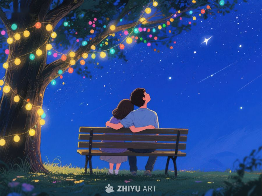 夜空下树影中的情侣 1055