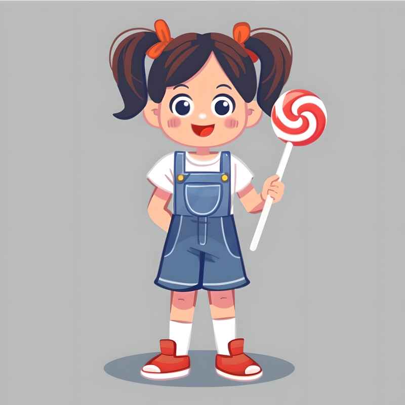 一个可爱的小女孩穿着工作服，拿着一个棒棒糖 4