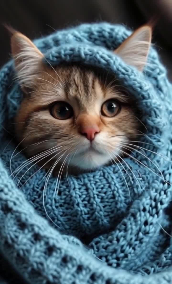 裹在蓝色毛毯中的姜黄色棕色猫咪