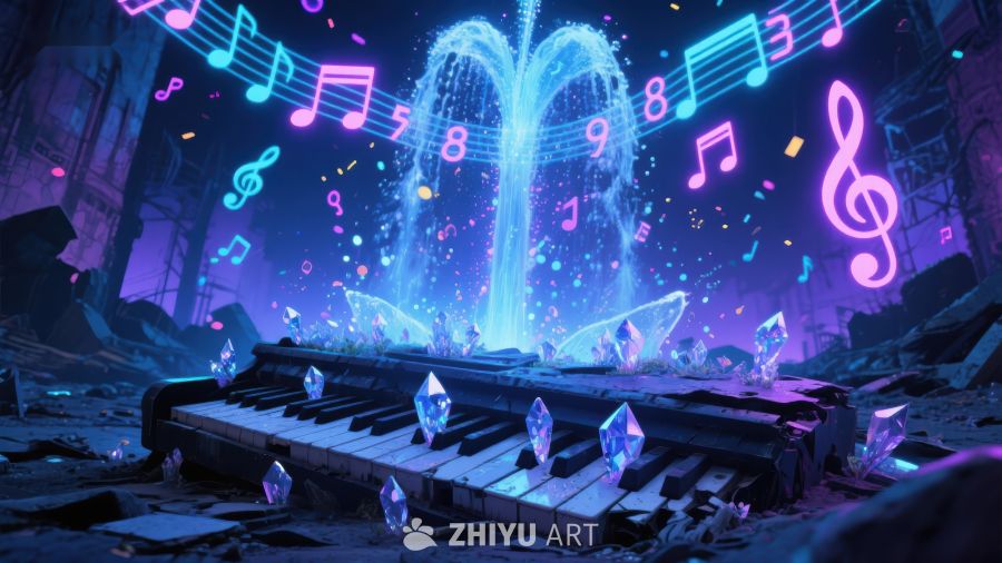 音乐喷泉与键盘的奇幻场景 910