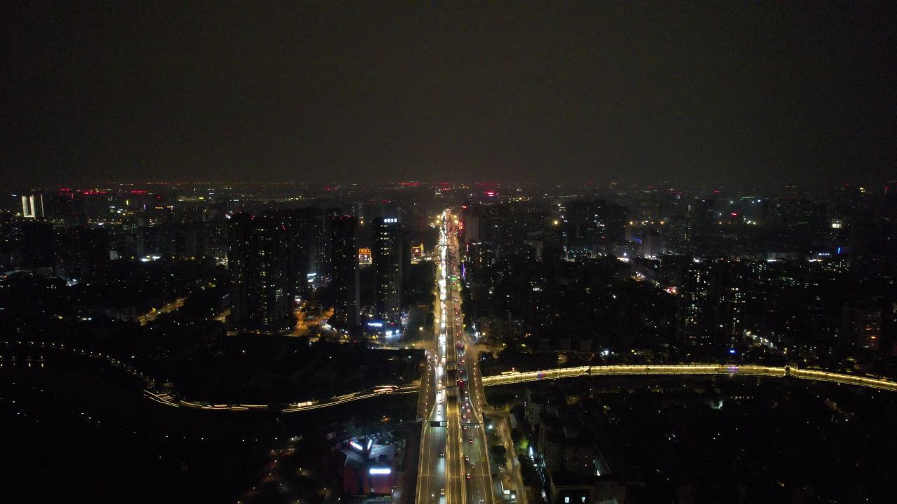 成都城市夜景交通东二环航拍