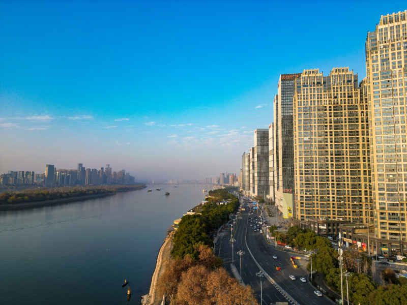 湖南长沙城市建筑高楼交通航拍摄影图 