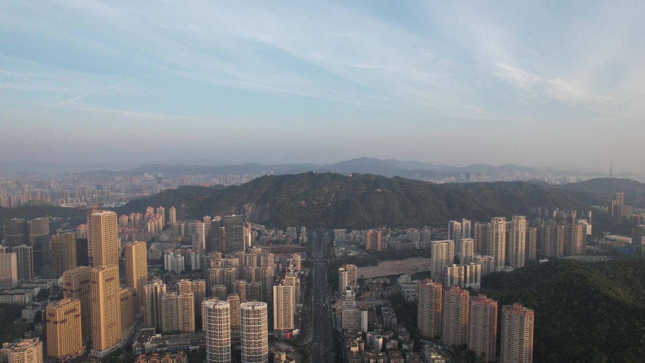 广东珠海城市清晨建筑高楼航拍