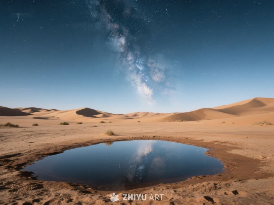 沙漠夜景：星河映照静谧水潭 79