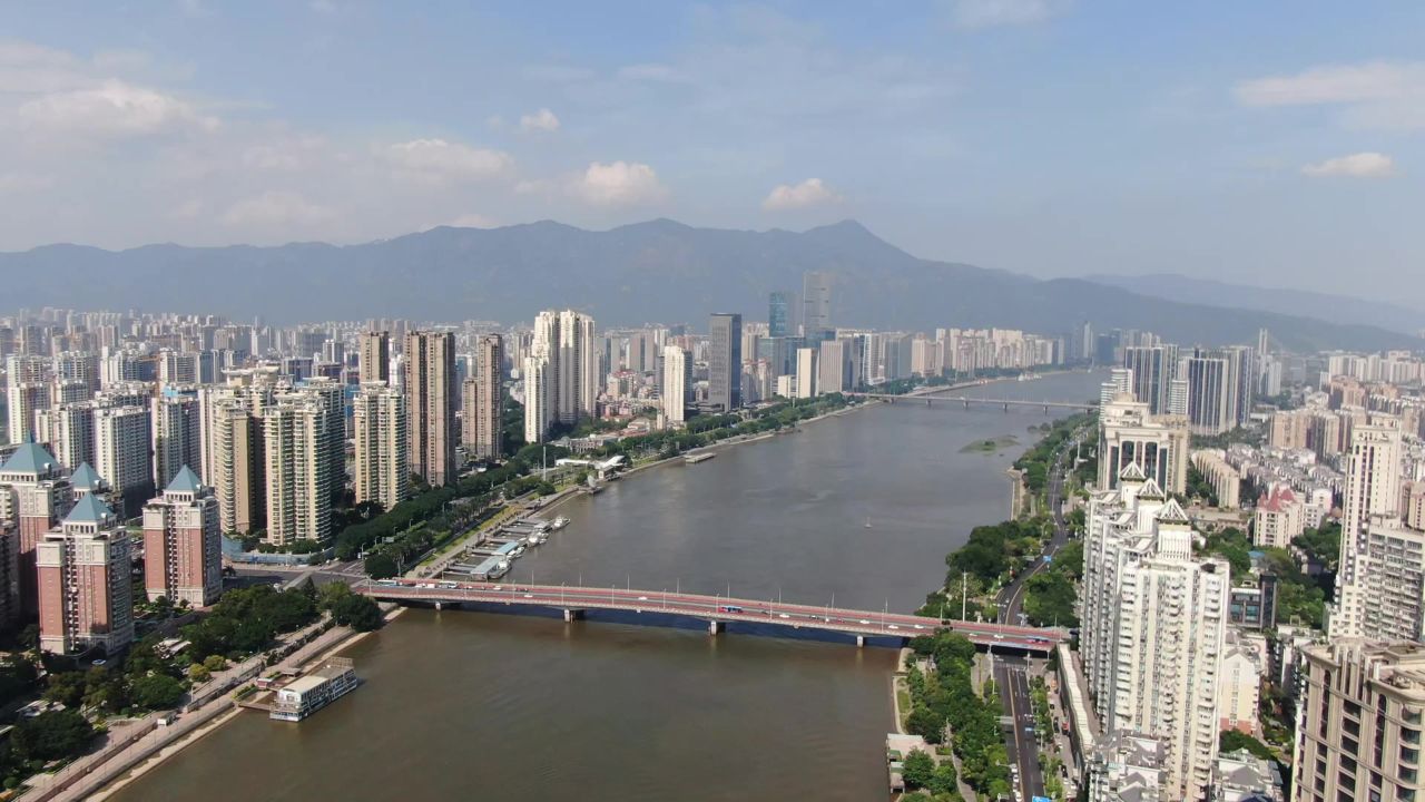 福建 闽江风光 高楼 航拍