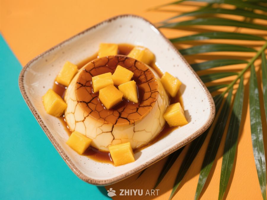 焦糖布丁配芒果块