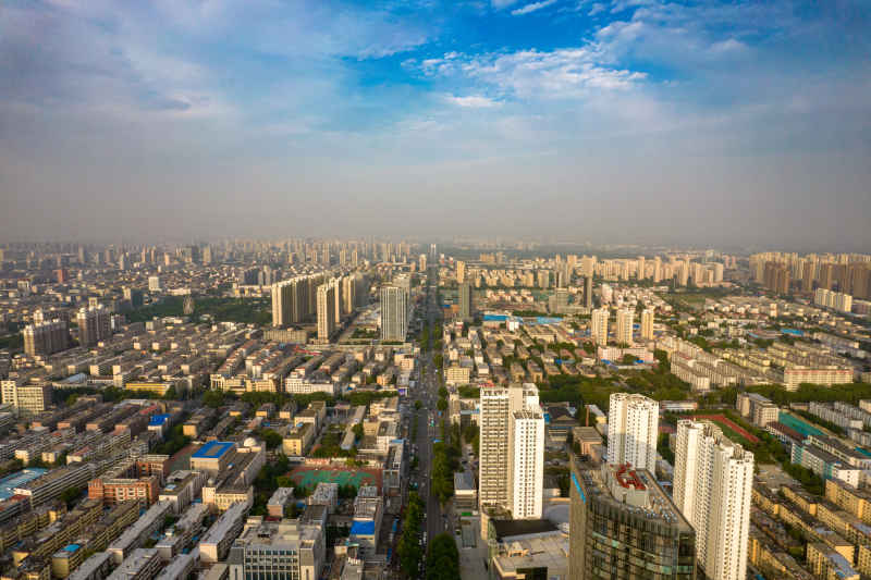 山东济宁城市建设天际线航拍摄影图