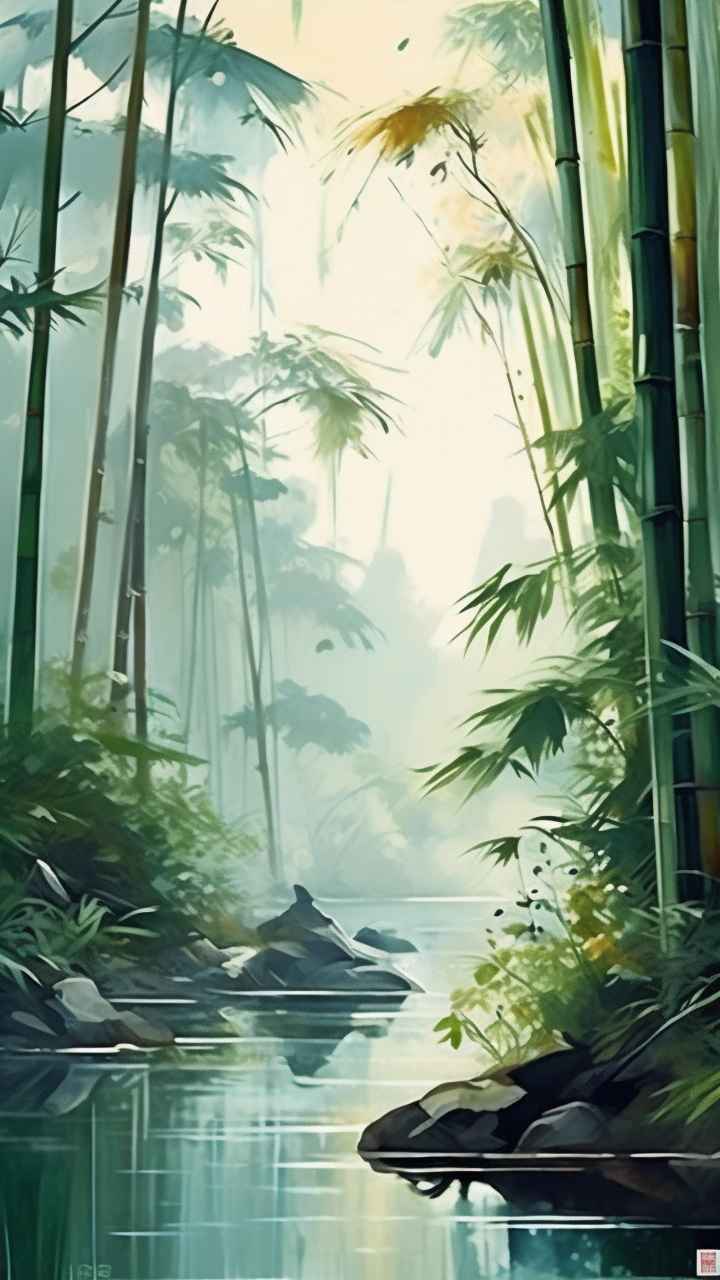 绿竹水墨插画背景图 13