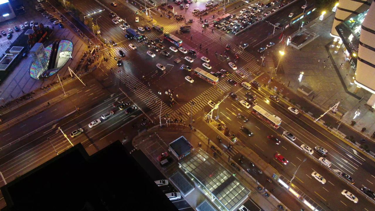  河北石家庄夜景交通航拍