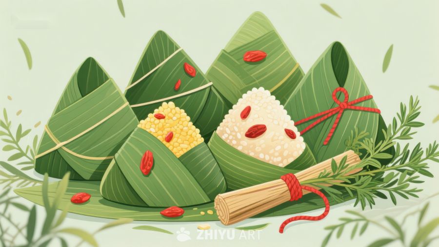 粽子与竹叶的端午节美食 532