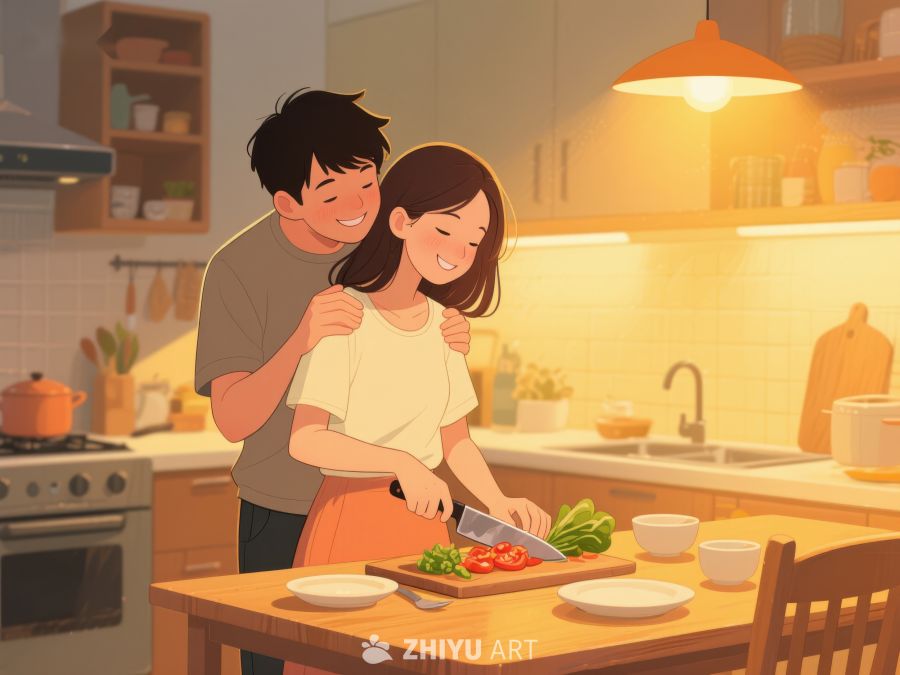 厨房温馨时刻：情侣共同烹饪 45