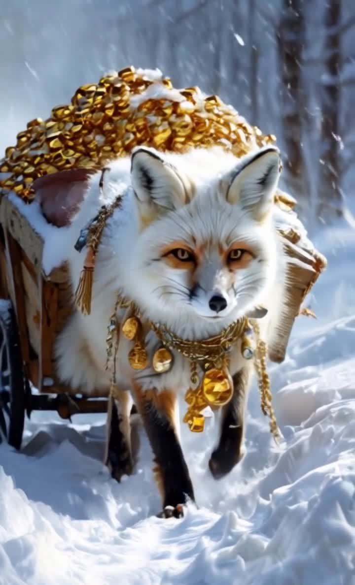 雪地金币车狐狸与金色饰品