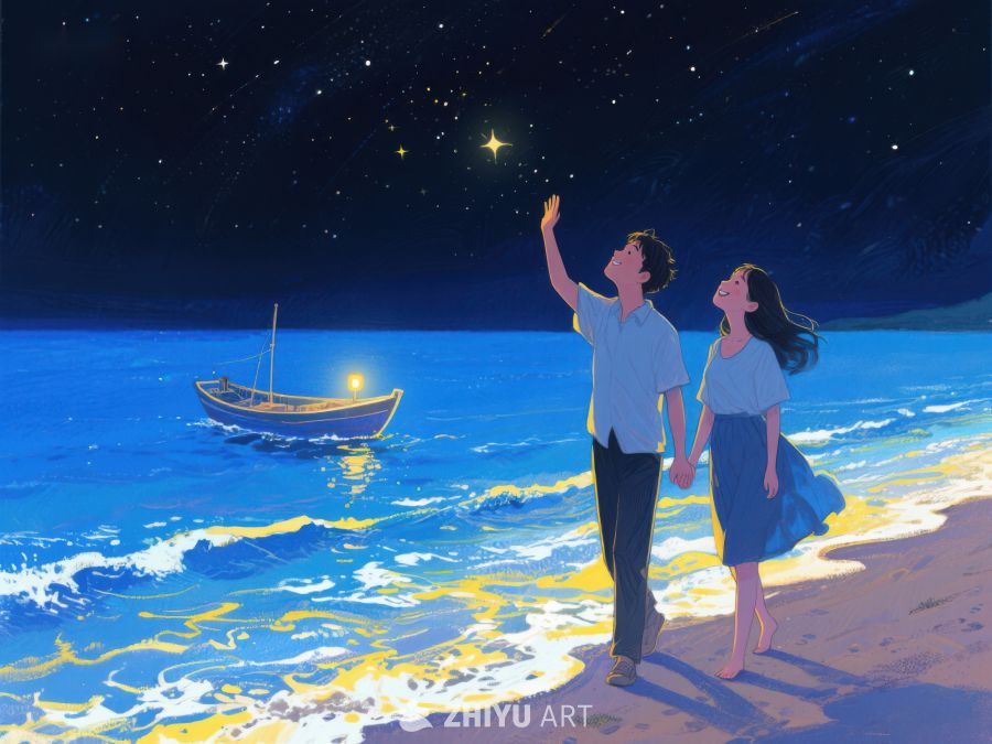 夜空下海边的浪漫时刻 1045