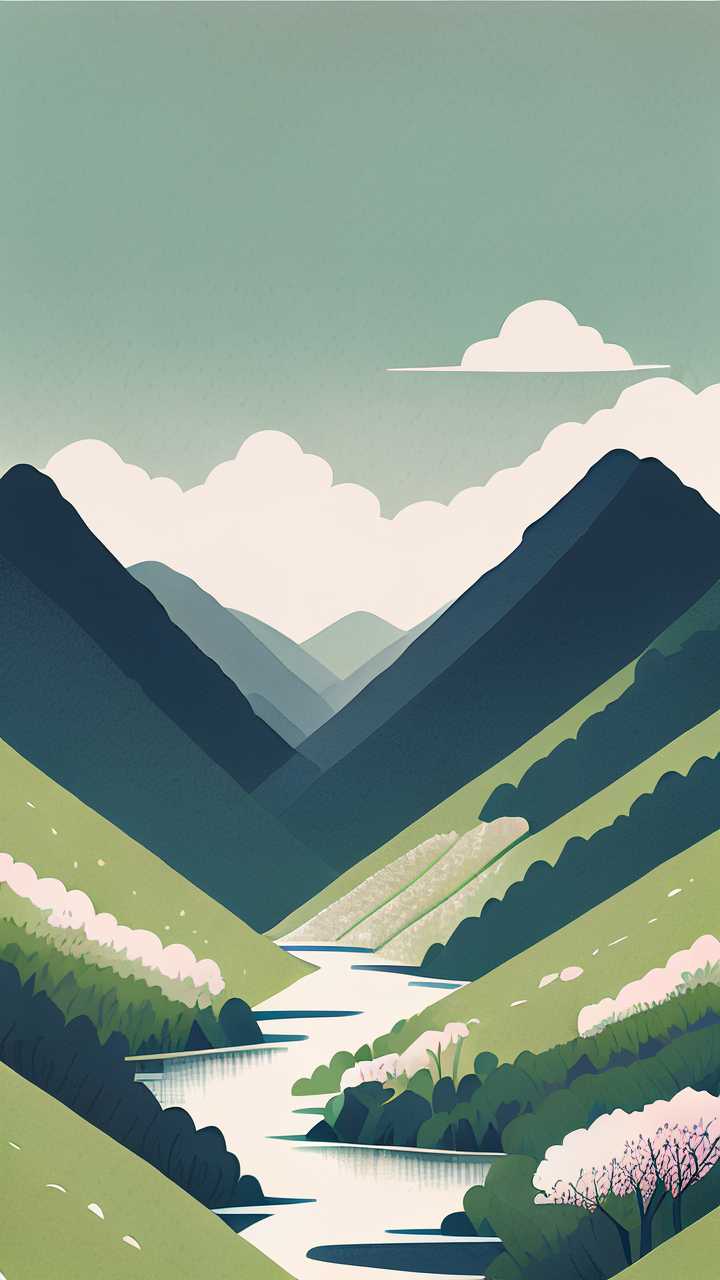 山水简约清新插画