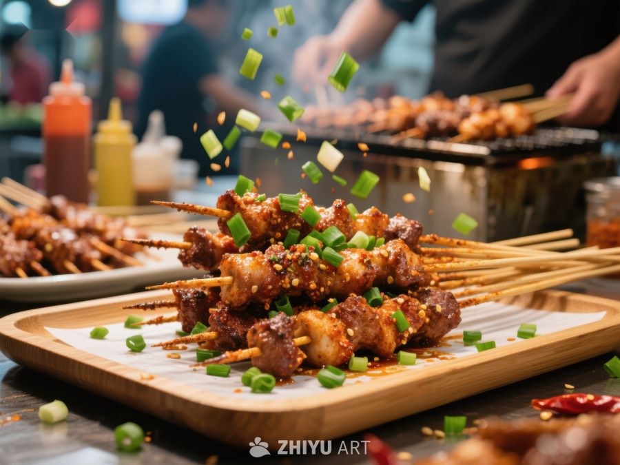 美味串烧，撒上葱花的瞬间 427
