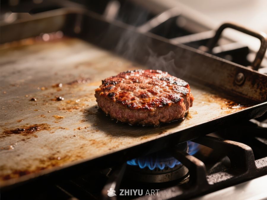 煎锅上的美味汉堡肉饼