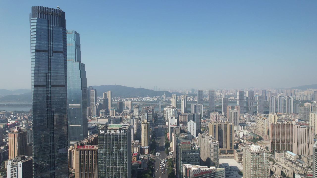 湖南长沙城市风光交通高楼建筑航拍 