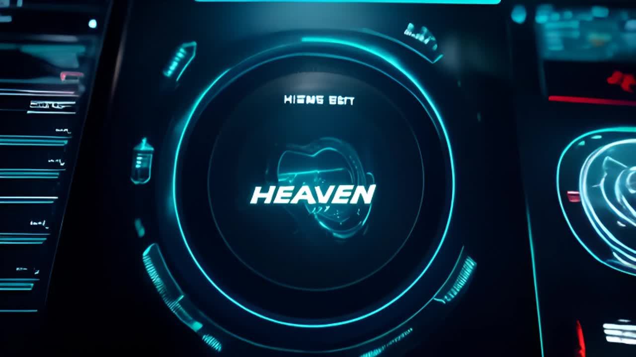 一个未来主义的界面，上面有HEAVEN字样，周围有