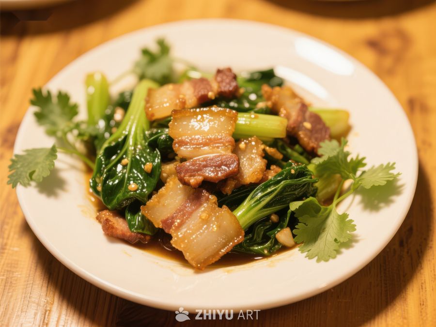 炒青菜配五花肉 53