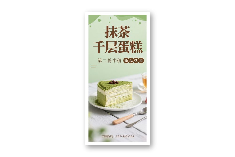 清新绿色海报抹茶蛋糕新品宣传海报素材烘焙