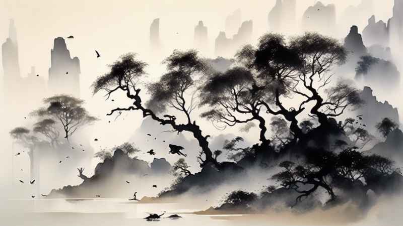 古风山水画唯美背景图 33