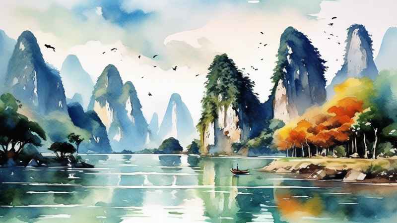 插画风格 桂林山水 25