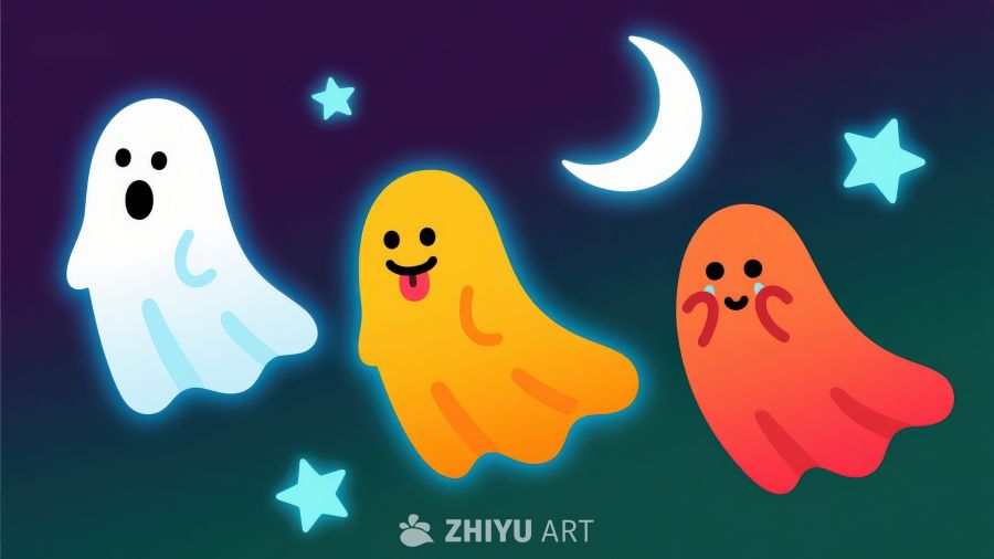 夜空下的彩色小幽灵