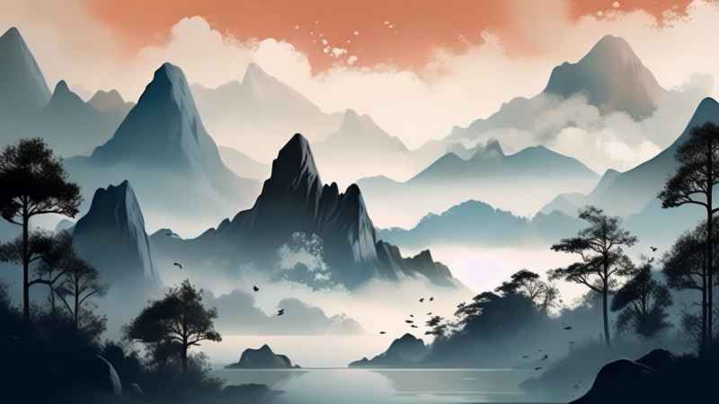 国潮山水插画风景图 46
