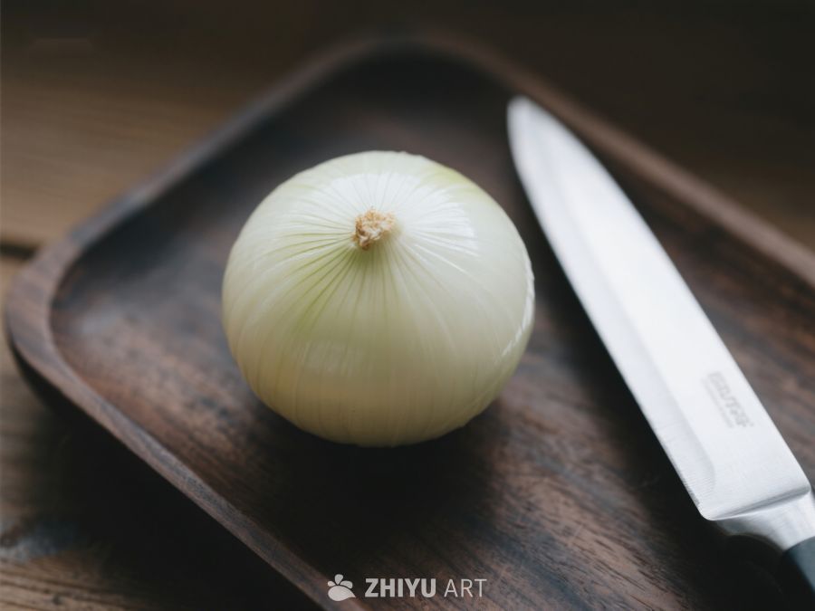 洋葱与刀具静置木质托盘 578