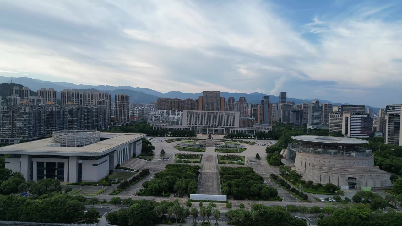 航拍福建龙岩市政府人民广场