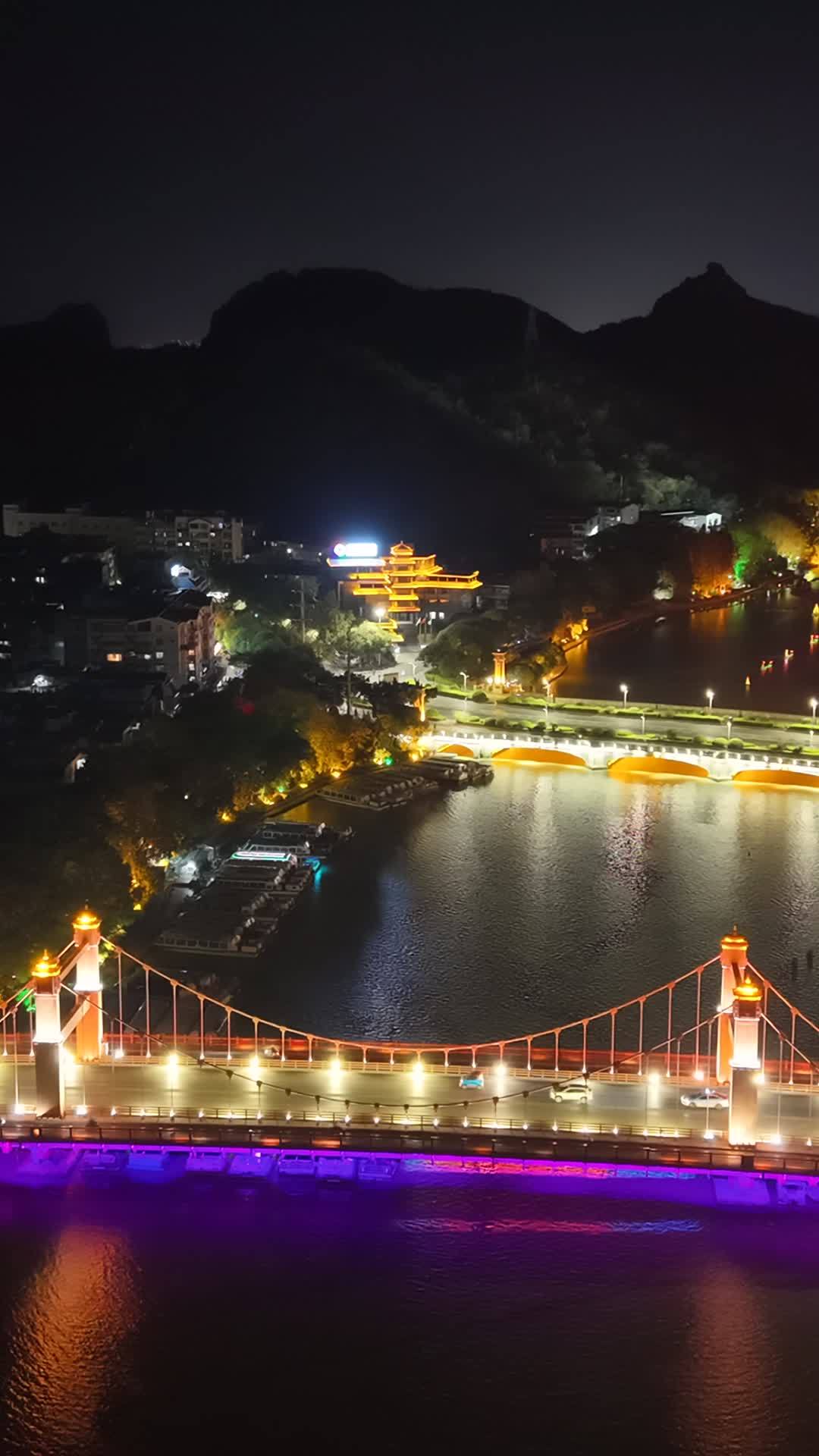 竖版航拍桂林两江四湖夜景日月双塔 (18)