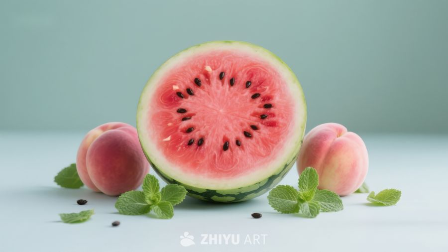 西瓜与桃子的清新组合