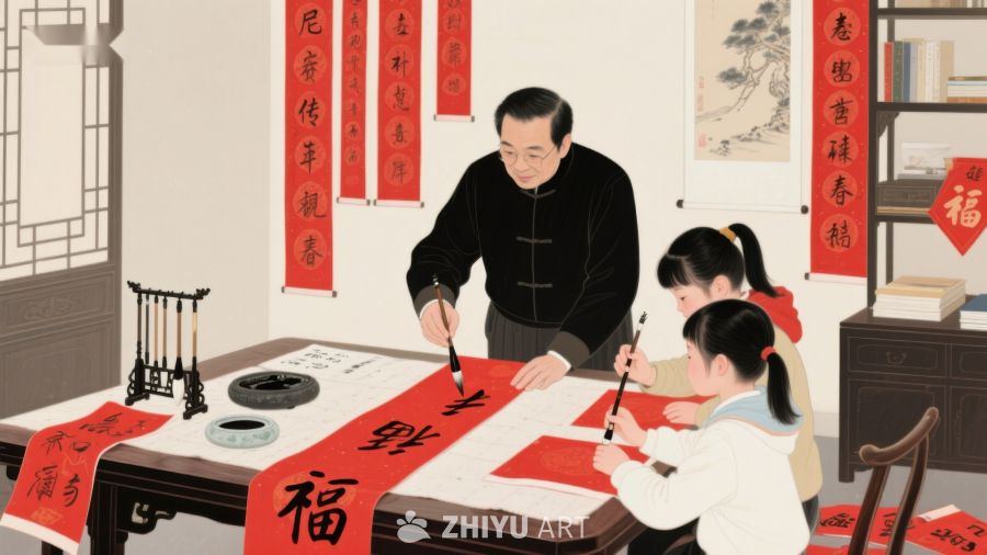 祖孙共写春联，传承文化 1283