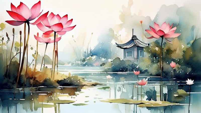 国风水墨山水画简约风格插画 46