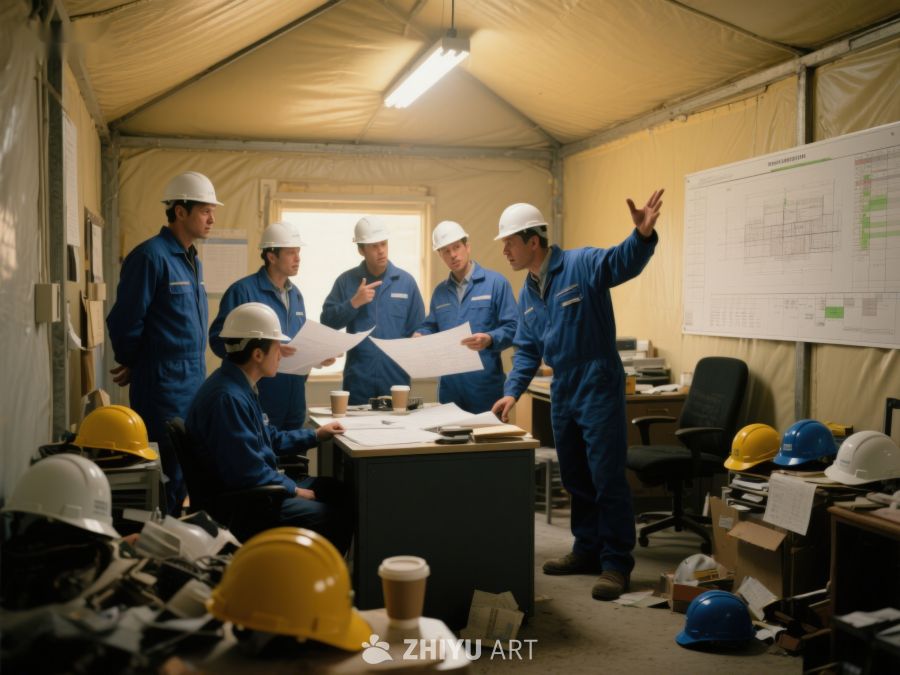 工地团队在帐篷内讨论施工计划 88