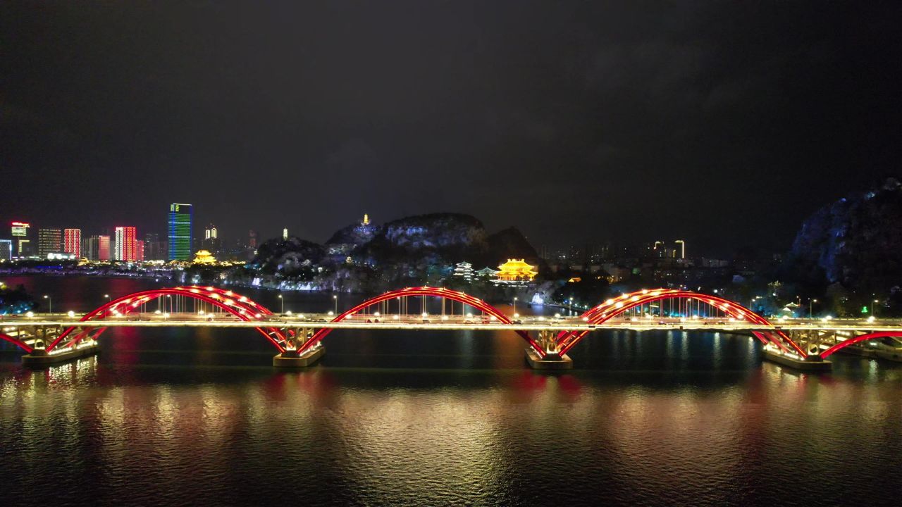 广西柳州柳江夜景文惠桥夜景灯光