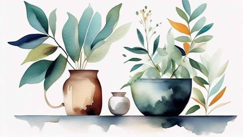极简主义元素花朵和树枝插画