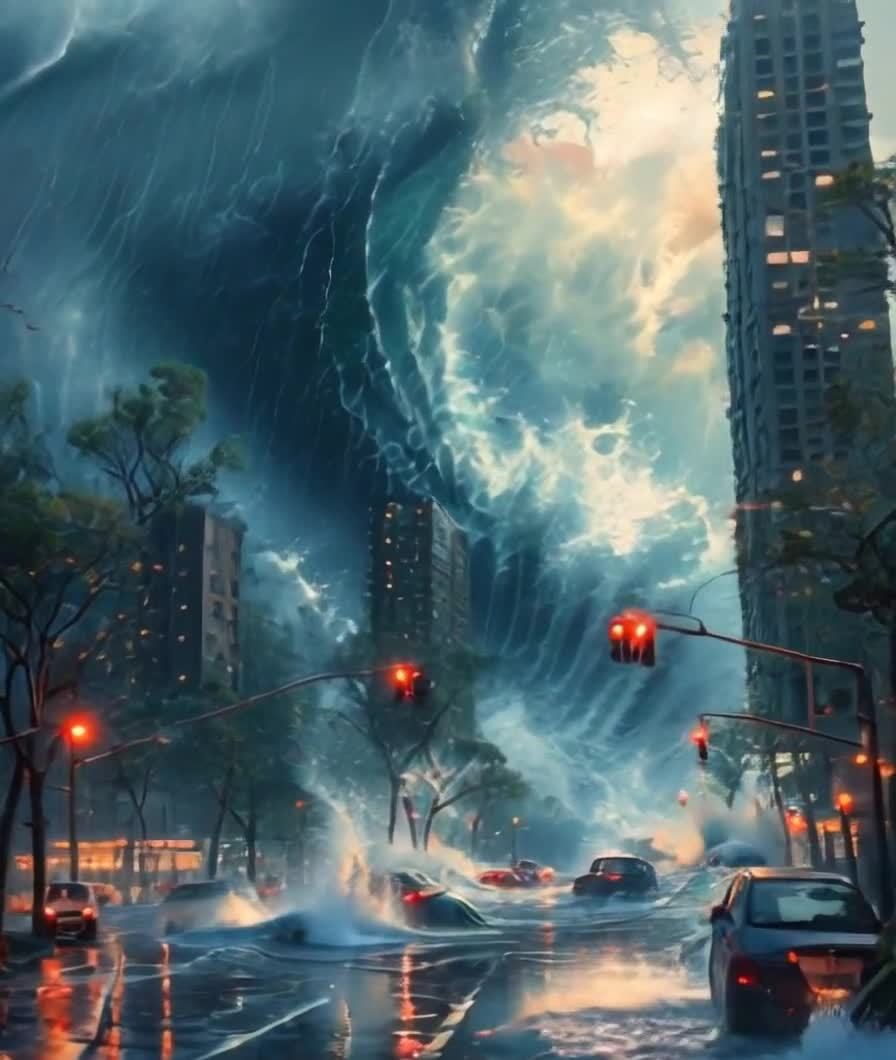 巨浪吞噬城市：末日灾难下的街道