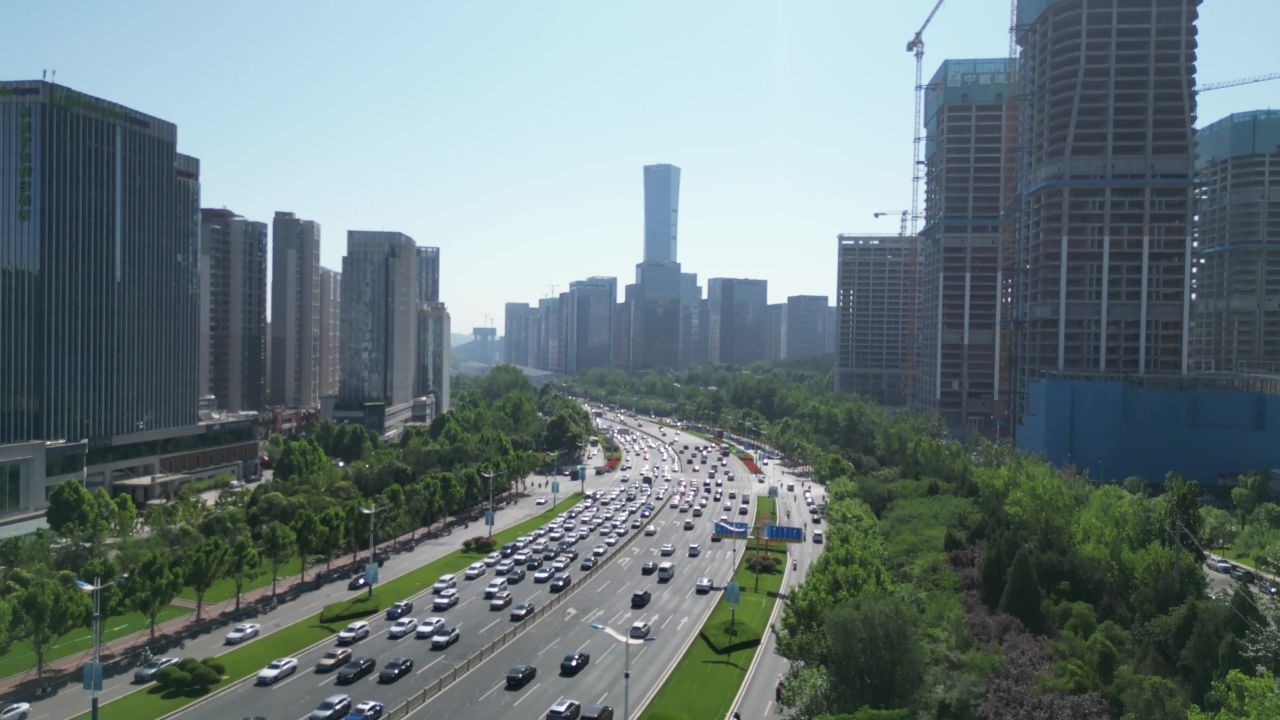 航拍山东济南奥体新城城市建设