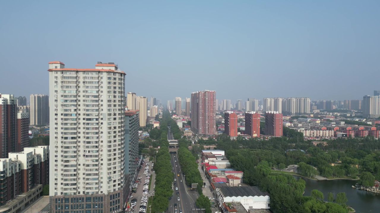 河北邯郸城市建设高楼大厦交通航拍 