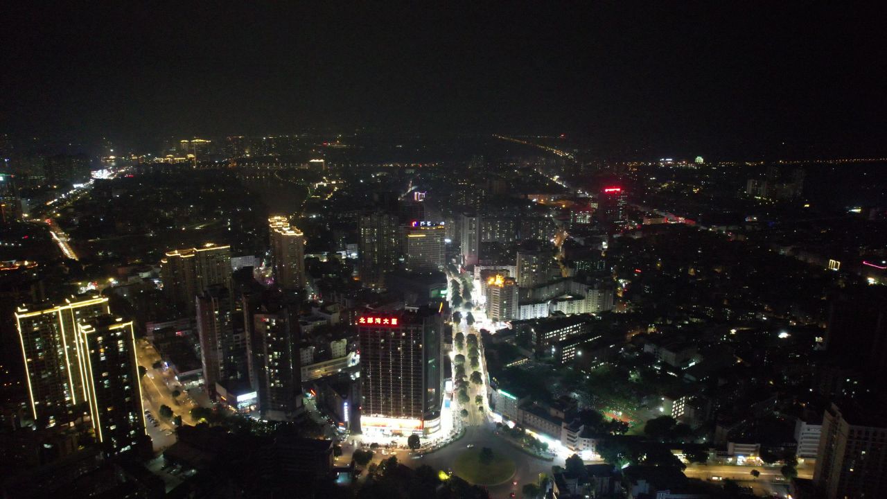 广西钦州城市夜景灯光交通航拍