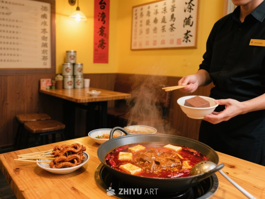 火锅店内服务员端上热腾腾的美食 173