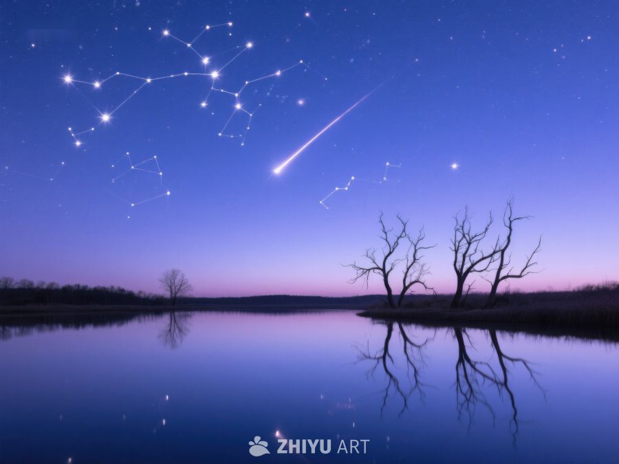 夜空流星划过，湖面树影倒映 232