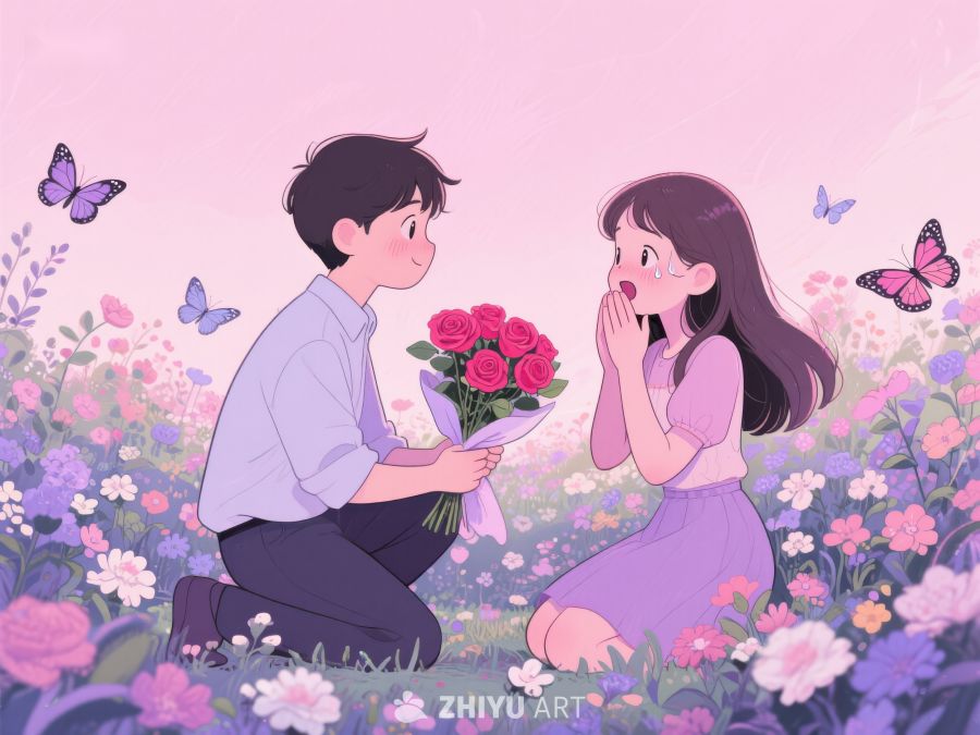 花海中男孩献花给女孩 332