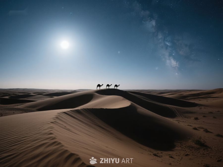 沙漠夜景：骆驼剪影与星空 74
