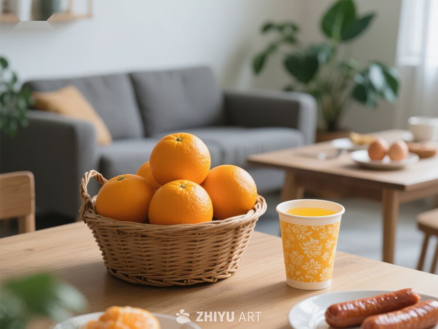 客厅餐桌上的橙子与饮品 134