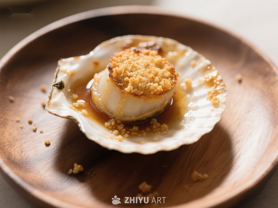 扇贝美食：面包屑烤制的精致料理