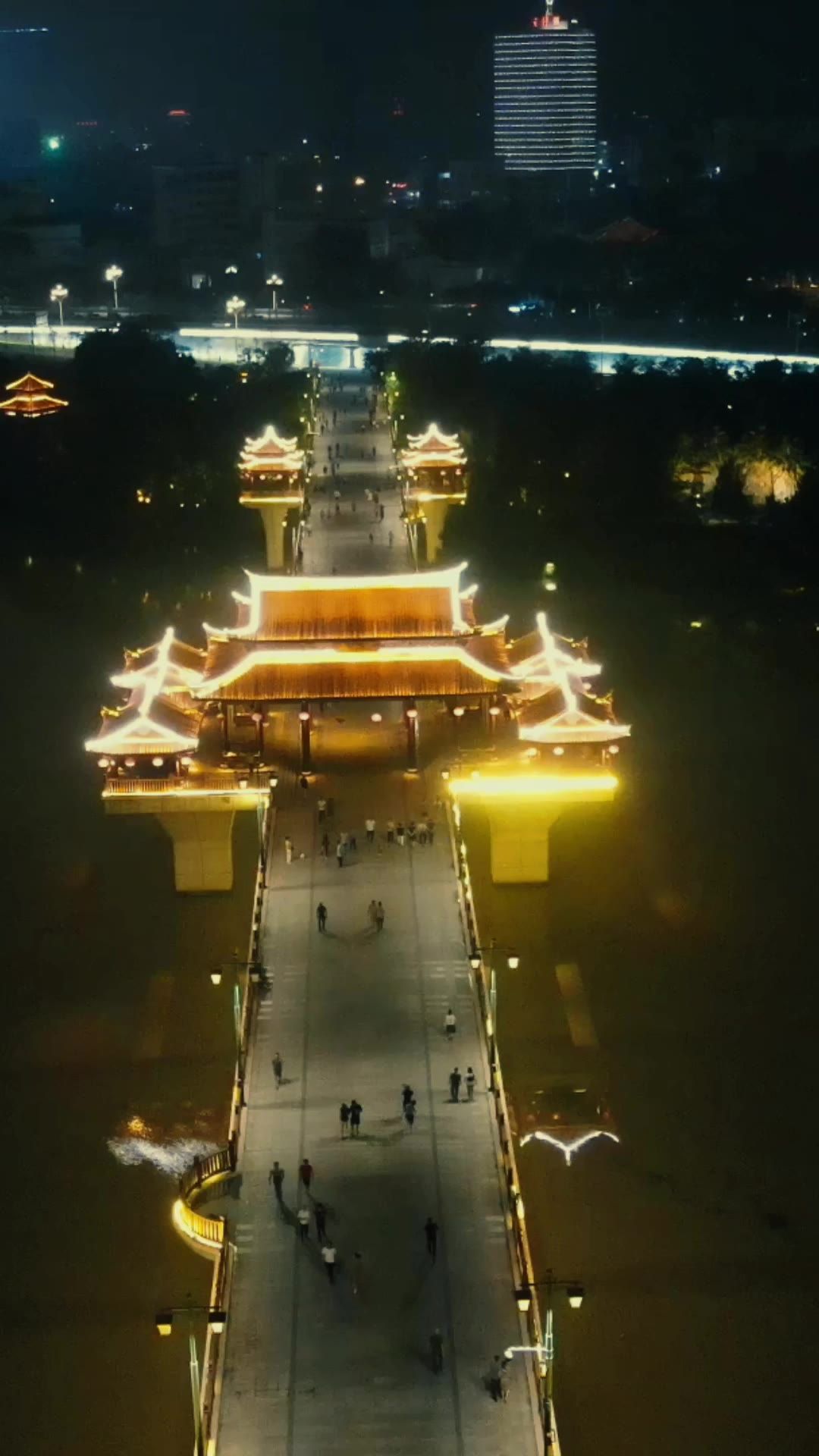 福建漳州古城夜景竖屏航拍