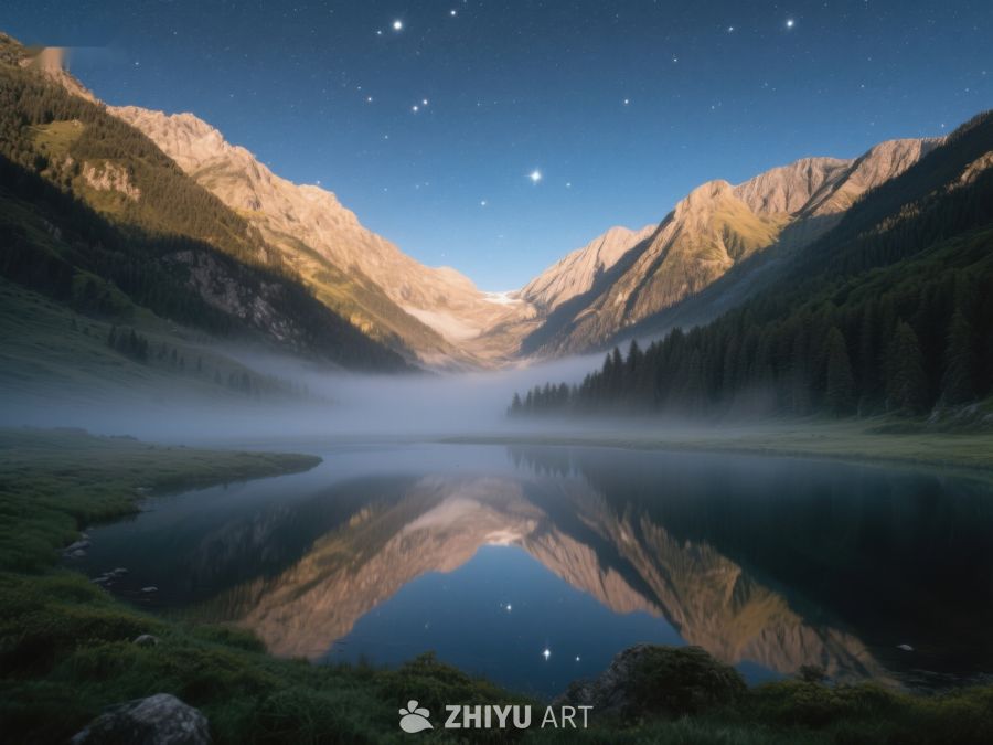星夜山湖，雾霭缭绕 224